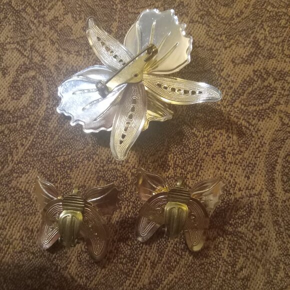 Antique  art noveau Pinchbeck  Sugared Enamelled brooch w/matching earrings-SET - Picture 4 of 13